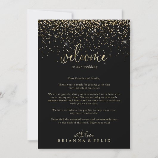 Welkomstbrief Gold Confetti Script Weduwen (Voorkant)