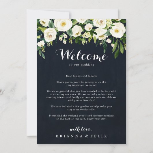 Welkomstbrief groene witte Floral Blue Wedding (Voorkant)