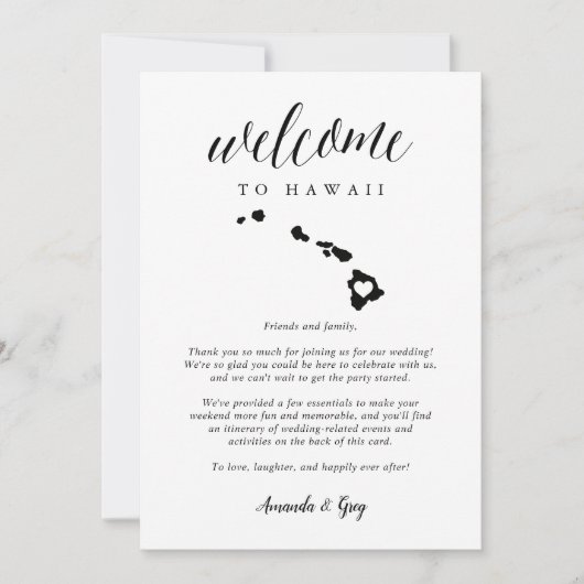 Welkomstbrief Hawaii Wedding & reisroute (Voorkant)