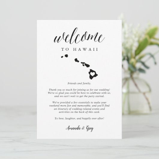 Welkomstbrief Hawaii Wedding & reisroute (Staand voorkant)