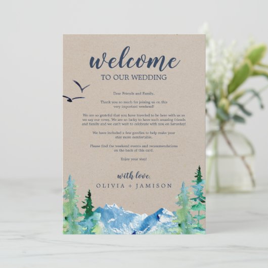 Welkomstbrief Kraft Mountain Wedding & Itinerary (Staand voorkant)