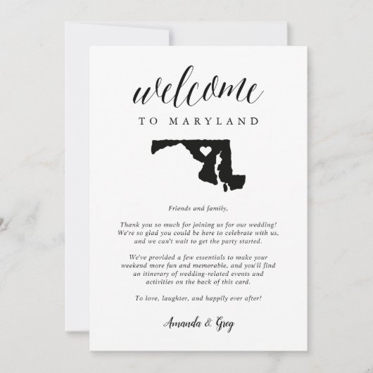 Welkomstbrief maryland Wedding & reisroute (Voorkant)
