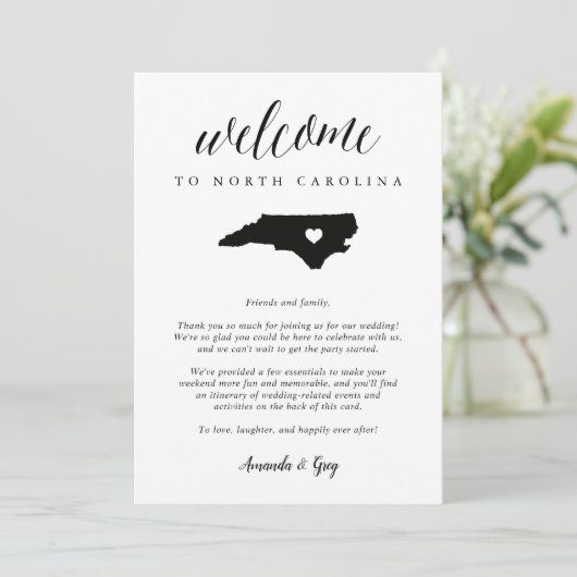 Welkomstbrief North Carolina Wedding & Itinerary (Staand voorkant)