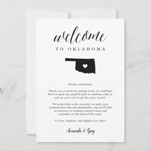 Welkomstbrief Oklahoma Wedding & Reisroute (Voorkant)
