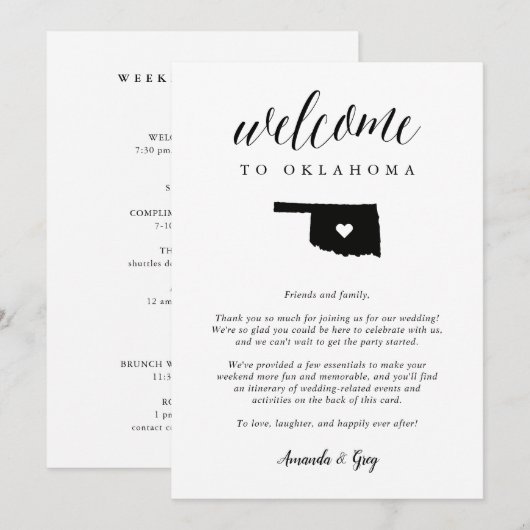 Welkomstbrief Oklahoma Wedding & Reisroute (Voorkant / Achterkant)