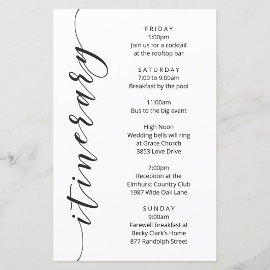 Welkomstbrief Sage Greenery Wedding, reisroute (Achterkant)