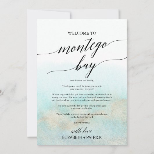 Welkomstbrief van Aqua Beach Montego Bay en reisro (Voorkant)