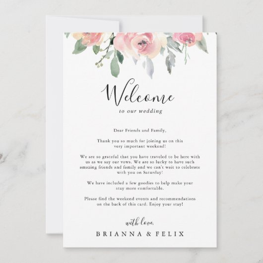 Welkomstbrief van de Finse bruidskleur Elegant roz (Voorkant)