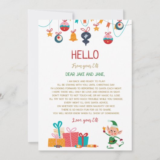 Welkomstbrief van de Kerstelf Kaart (Voorkant)