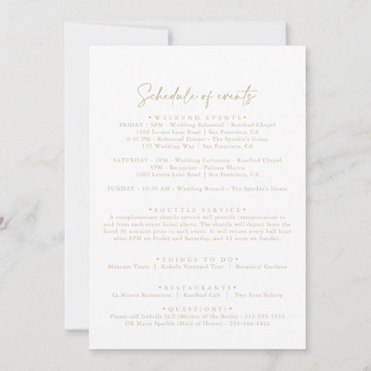 Welkomstbrief van de moderne legant Gold Wedding (Achterkant)