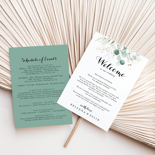 Welkomstbrief van de Rustic Eucalyptus Gold Weddin