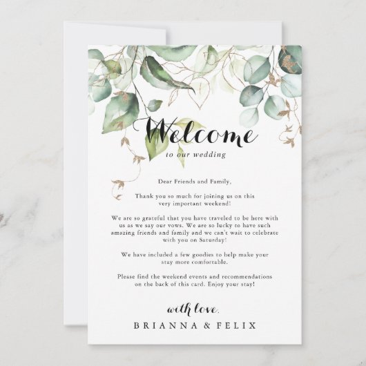 Welkomstbrief van Elegant Gold Greenery Wedding (Voorkant)