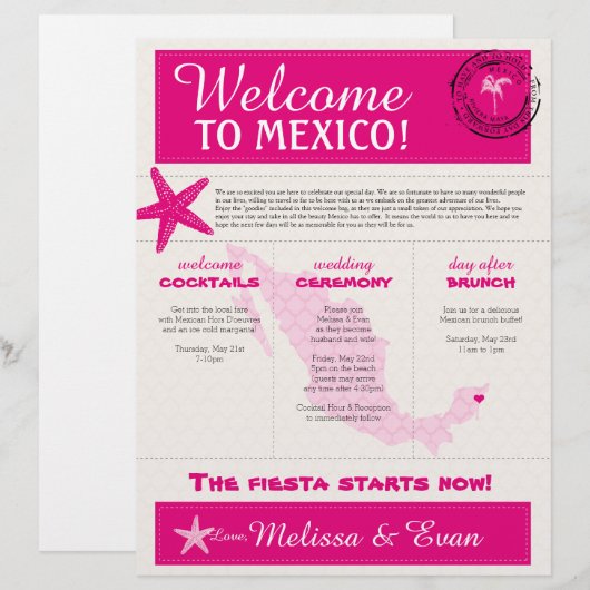 Welkomstbrief van hot-roze ivory Wedding voor Mexi (Voorkant / Achterkant)