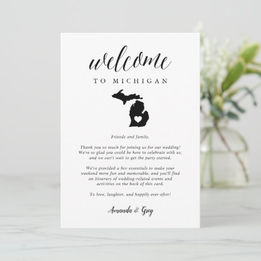 Welkomstbrief van Michigan Wedding & Itinerary (Staand voorkant)
