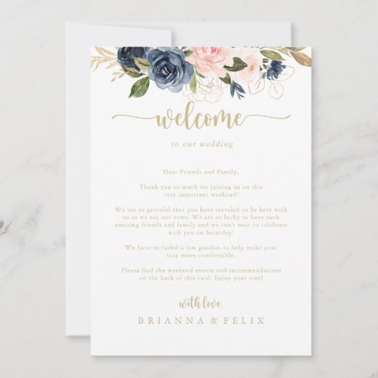 Welkomstbrief van Navy Blush Floral Wedding (Voorkant)