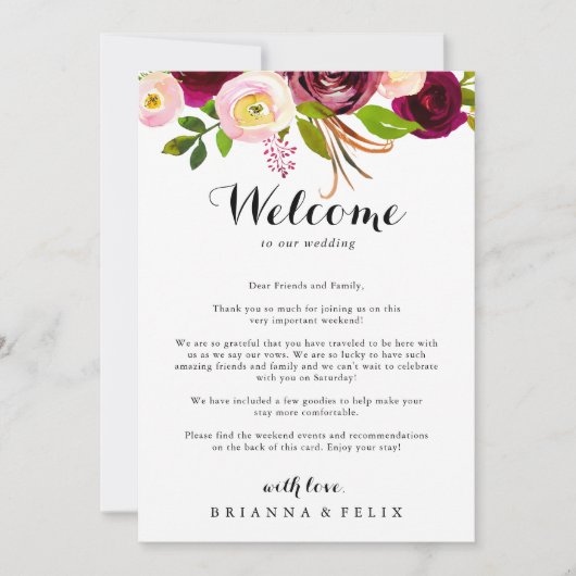 Welkomstbrief van Rustic Blush Bourgundy Wedding (Voorkant)