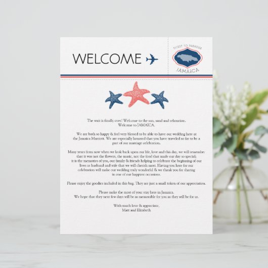 Welkomstbrief van Starfish Wedding voor Jamaica (Staand voorkant)