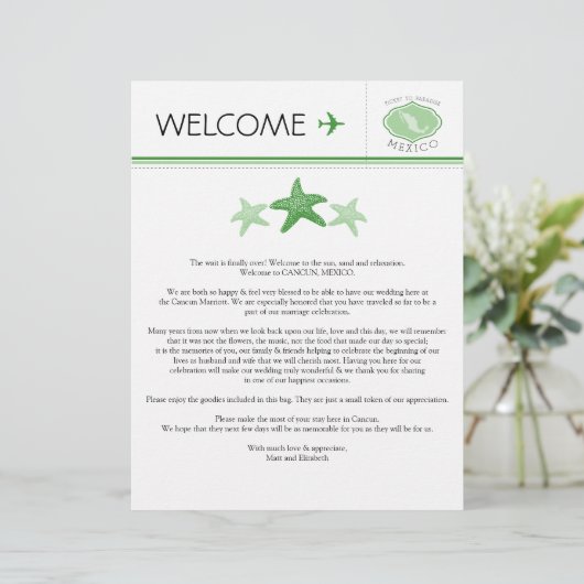 Welkomstbrief van Starfish Wedding voor Mexico (Staand voorkant)