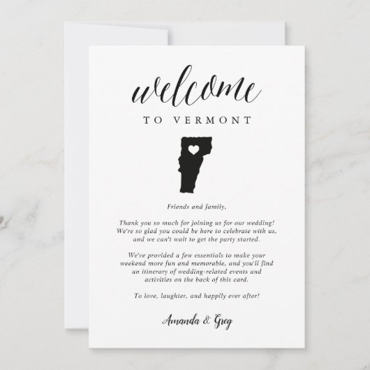 Welkomstbrief Vermont Wedding & Itinerary (Voorkant)