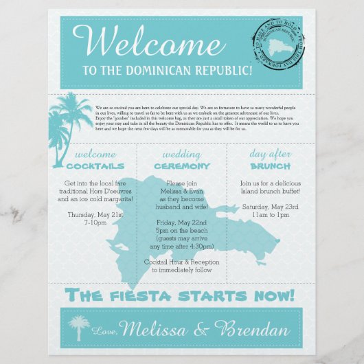 Welkomstbrief voor bruiloft Dominicaanse Republiek (Voorkant)
