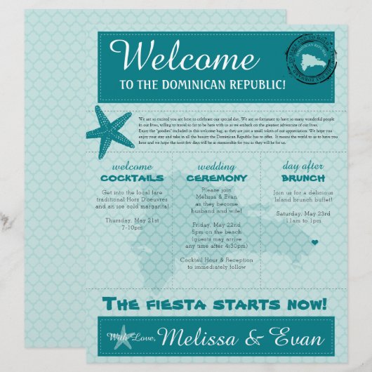 Welkomstbrief voor bruiloft Dominicaanse Republiek (Voorkant / Achterkant)