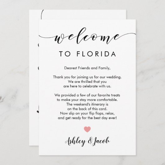 Welkomstbrief voor bruiloft en weekendreiskaart programmakaart (Voorkant / Achterkant)