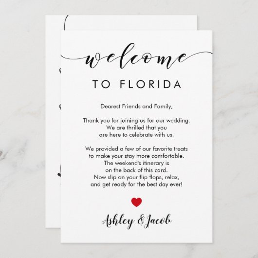 Welkomstbrief voor bruiloft en weekendreiskaart programmakaart (Voorkant / Achterkant)