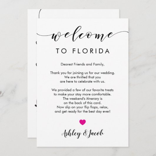 Welkomstbrief voor bruiloft en weekendreiskaart programmakaart (Voorkant / Achterkant)