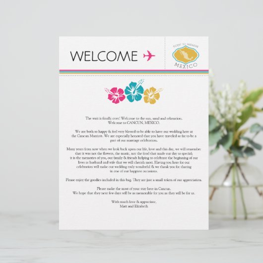 Welkomstbrief voor bruiloft in Mexico (Staand voorkant)
