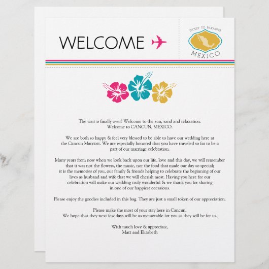 Welkomstbrief voor bruiloft in Mexico (Voorkant / Achterkant)