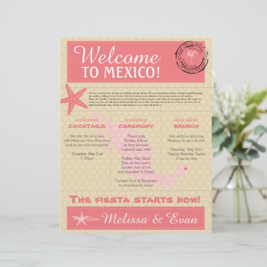 Welkomstbrief voor bruiloft in Mexico (Staand voorkant)