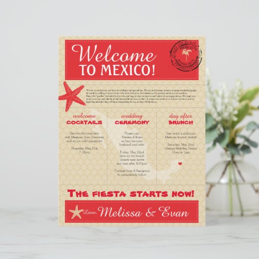 Welkomstbrief voor bruiloft in Mexico (Staand voorkant)