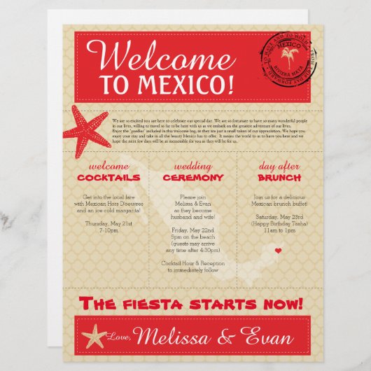 Welkomstbrief voor bruiloft in Mexico (Voorkant / Achterkant)