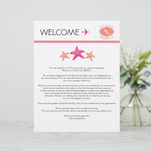 Welkomstbrief voor bruiloft in Mexico (Staand voorkant)