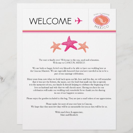 Welkomstbrief voor bruiloft in Mexico (Voorkant / Achterkant)