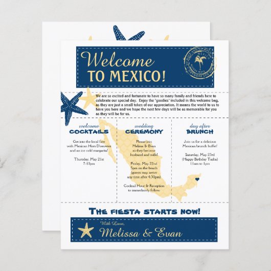 Welkomstbrief voor bruiloft Riviera Maya Mexico (Voorkant / Achterkant)