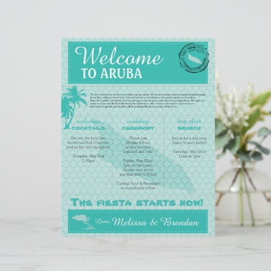Welkomstbrief voor bruiloft voor Aruba (Staand voorkant)
