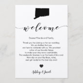 Welkomstbrief voor Connecticut Wedding en reisrout Programmakaart (Voorkant)