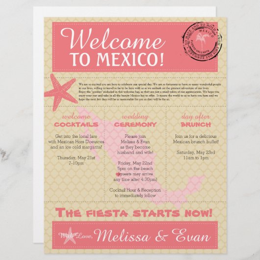 Welkomstbrief voor de bruiloft van Puerto Vallarta (Voorkant / Achterkant)