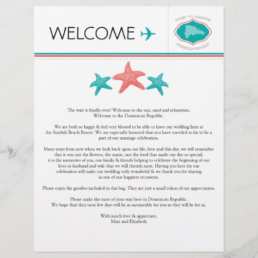 Welkomstbrief voor de Dominicaanse Republiek (Voorkant)