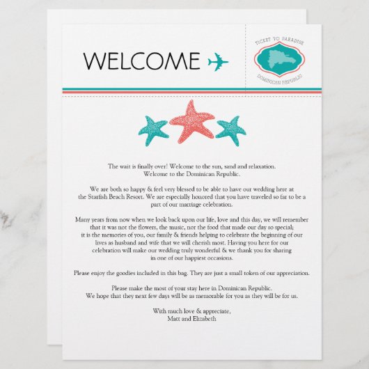 Welkomstbrief voor de Dominicaanse Republiek (Voorkant / Achterkant)