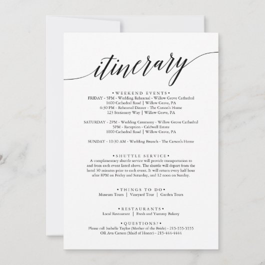 Welkomstbrief voor elegant Black Wedding en reisro (Achterkant)