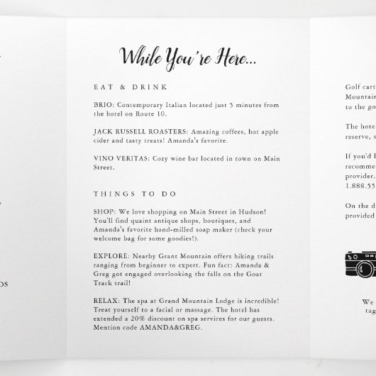 Welkomstbrief voor Georgië Wedding en reisroute Drieluik Programma (Binnenkant midden)