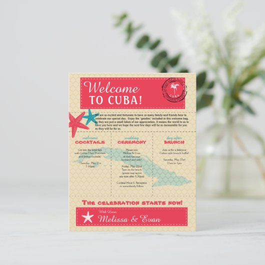 Welkomstbrief voor het huwelijk in Cuba, Blauwgroe (Staand voorkant)