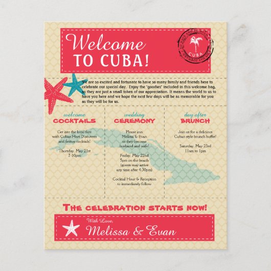 Welkomstbrief voor het huwelijk in Cuba, Blauwgroe (Voorkant)