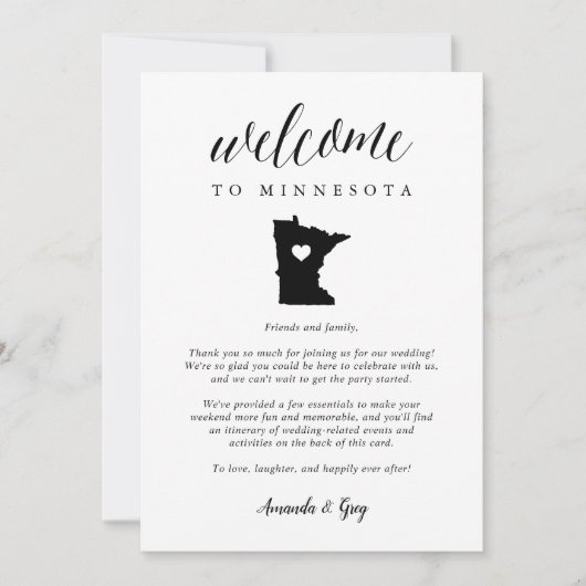 Welkomstbrief voor Minnesota Wedding & reisroute (Voorkant)