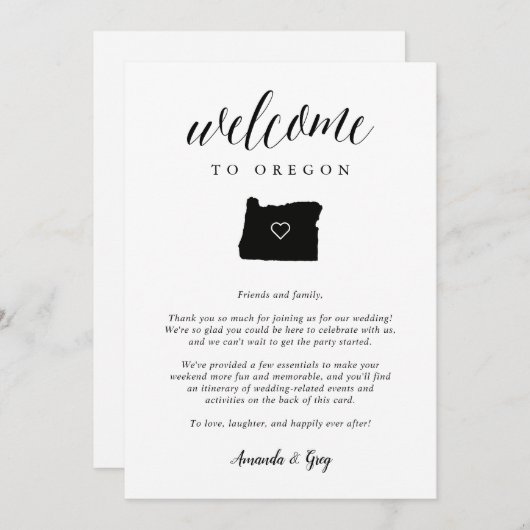 Welkomstbrief voor Oregon Wedding & Reisroute (Voorkant / Achterkant)