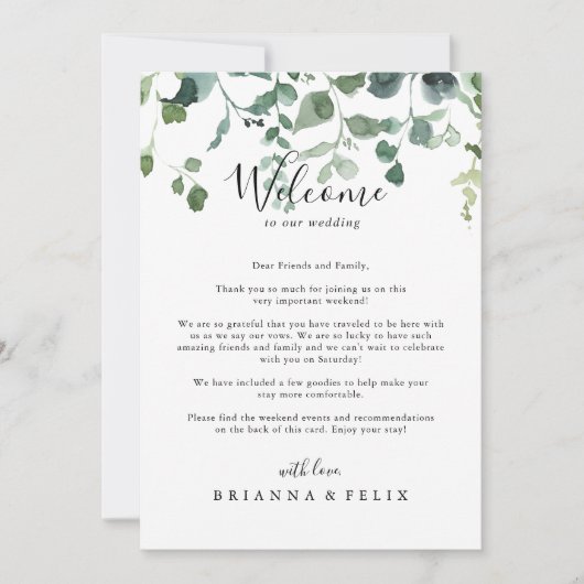 Welkomstbrief voor Script Green Foliage Weddenscha (Voorkant)