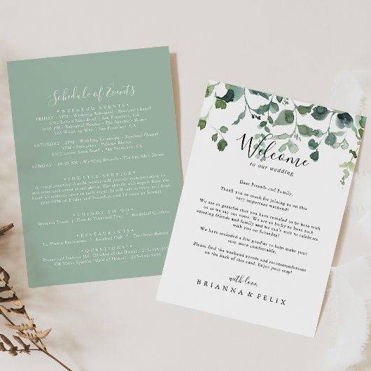 Welkomstbrief voor Script Green Foliage Weddenscha