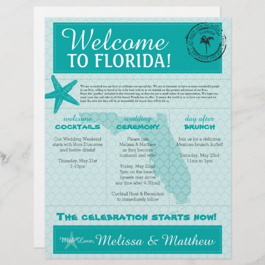 Welkomstbrief voor Starfish Ocean Blauwgroen Flori (Voorkant / Achterkant)